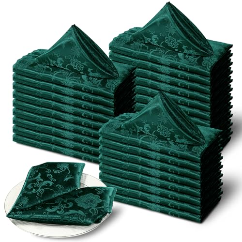 Cobedzy 60 Pack Green Satin Cloth Napkins 17x17 Inch Jacquard Napkins Damask Cloth Napkins Luxurious Satin Napkins for Wedding Banquet Party Restaurant Dinner Decoration - Image 1
