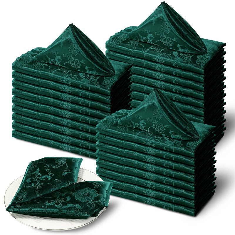 Cobedzy 60 Pack Green Satin Cloth Napkins 17x17 Inch Jacquard Napkins Damask Cloth Napkins Luxurious Satin Napkins for Wedding Banquet Party Restaurant Dinner Decoration - Image 2