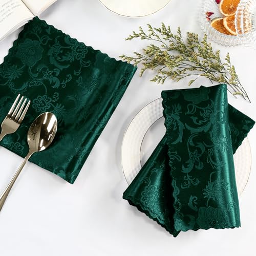 Cobedzy 60 Pack Green Satin Cloth Napkins 17x17 Inch Jacquard Napkins Damask Cloth Napkins Luxurious Satin Napkins for Wedding Banquet Party Restaurant Dinner Decoration - Image 3