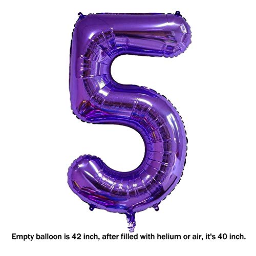 MoMo Balloon 40 Inch Jumbo Purple Number 5 Balloon Giant Balloons Prom Balloons Helium Foil Mylar Huge Number Balloons for Birthday Party Decorations/Wedding/Anniversary - Image 2