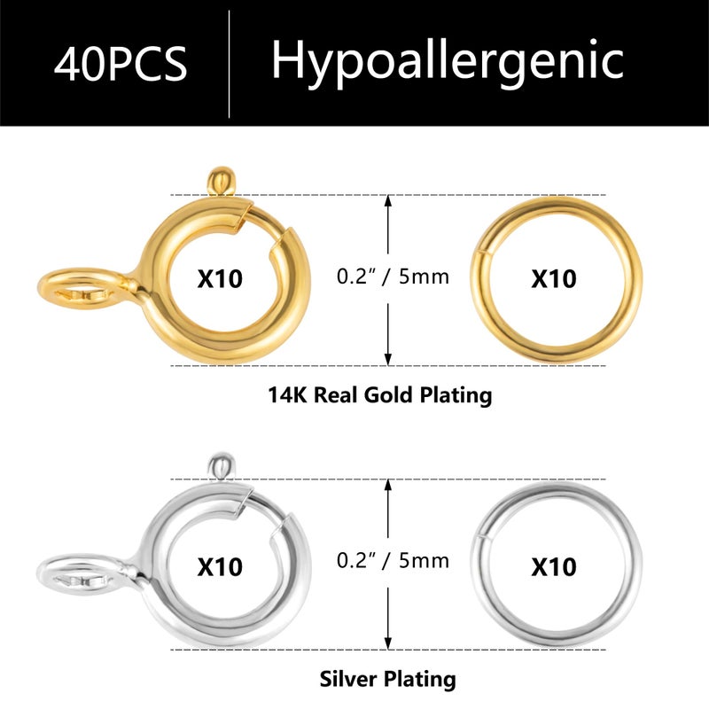 Lancharmed 40 Pcs Necklace Bracelet Spring Clasps with Open Jump Rings Set 5mm Jewelry Connectors for Jewelry Making (5mm Gold and Silver Clasps) - Image 4