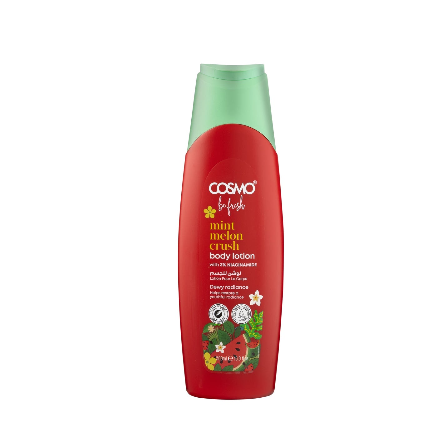 Cosmo Be Fresh Mint Melon Crush Body Lotion 500ml, For All Skin Types, Refreshing Daily Moisturizer With Sweet Melon Extracts, Fast Absorbing & Non Greasy, Soft Skin Formula, For Men & Women