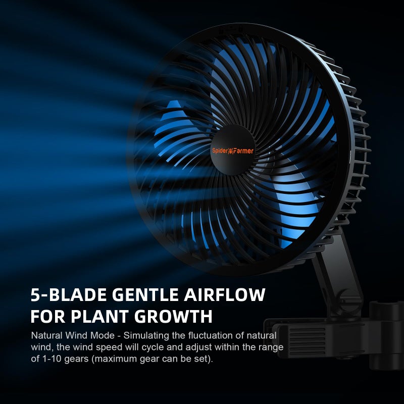 Spider Farmer 2-Pack Grow Tent Clip Fan 6", EC Motor, Custom 10 Dynamic Wind Speeds and 10-Level Oscillation, Weatherproof IP-54, Powerful Airflow but Quiet for Hydroponics Circulation Cooling - Image 5