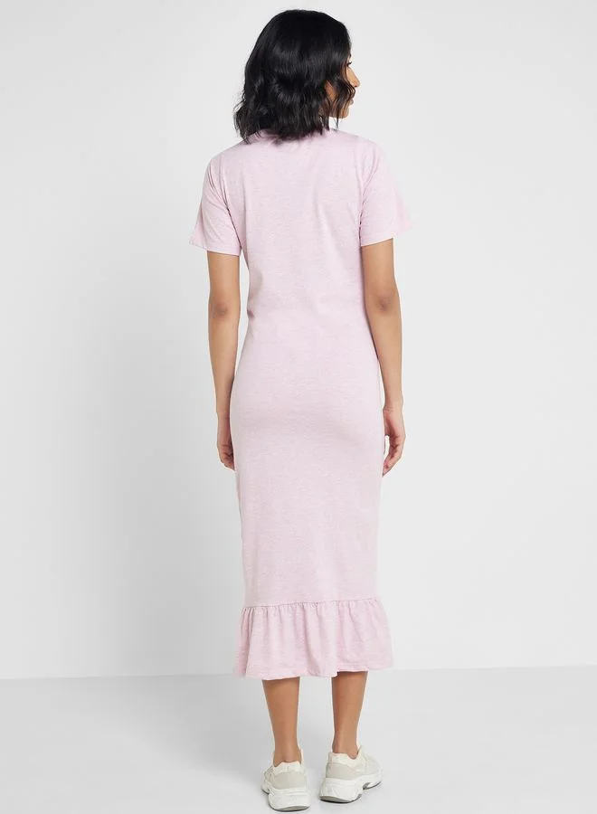 Ginger Basics Midi T-shirt Dress with Frill Hem