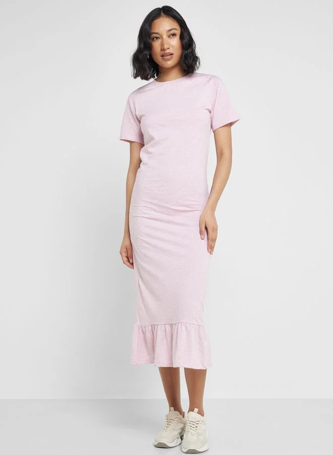 Ginger Basics Midi T-shirt Dress with Frill Hem