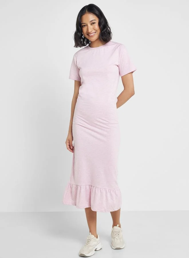 Ginger Basics Midi T-shirt Dress with Frill Hem