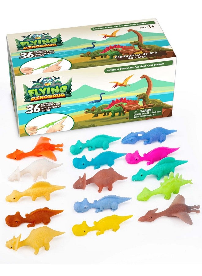 Pick A Toy Stretchy Slingshot Dinosaur Finger Toys, 36 Set Mini Rubber Dinosaur Toys Party Favors, Treasure Chest For Kids Prizes And Pinata Stuffer Toy, Finger Flingers Catapult Toys As Flying Chicken Slingshot - Image 1