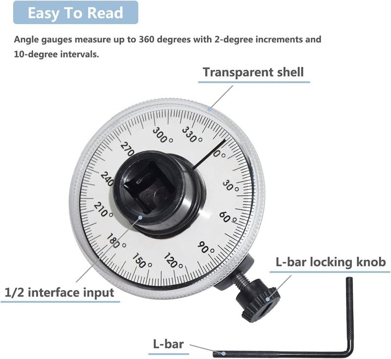 Thsakzo Angular Torque Gauge, 1/2 Inch Angle Drive 360 Degree Wrench, Adjustable Meter Set - Image 2