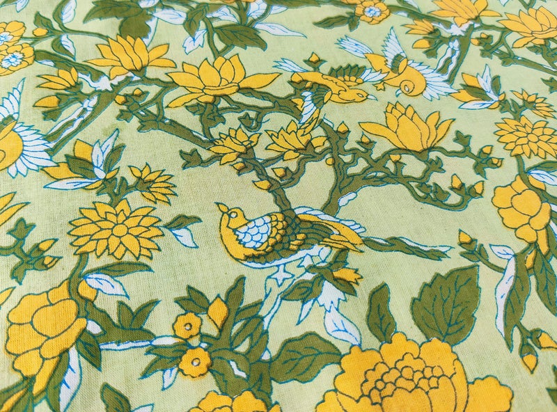 AVKA Studio Hand Block Print Fabric by The Yard - PRECUT 3 Yards 42 inch Width - 100% Cotton Material - Yellow Floral Pattern - Light Weight Indian Cloth for Making Kurti Summer Dress Salwar Kameez - Image 5