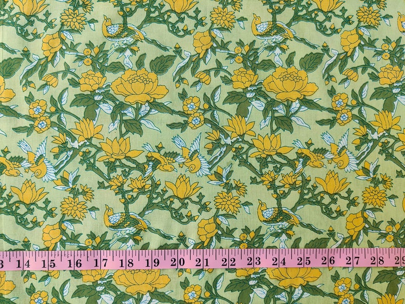 AVKA Studio Hand Block Print Fabric by The Yard - PRECUT 3 Yards 42 inch Width - 100% Cotton Material - Yellow Floral Pattern - Light Weight Indian Cloth for Making Kurti Summer Dress Salwar Kameez - Image 2