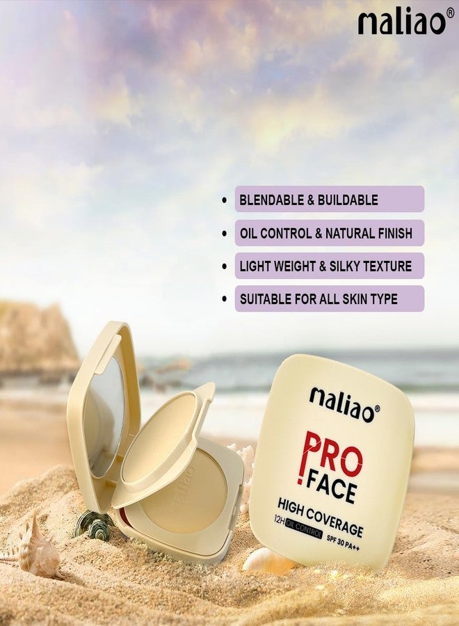 Maliao Pro Face Compact with High Coverage, 12-Hour Oil Control & SPF 30 PA++ - Lightweight, Matte Finish Compact Powder for All-Day Fresh Look (NATURAL BEIGE, MEDIUM) - Image 3