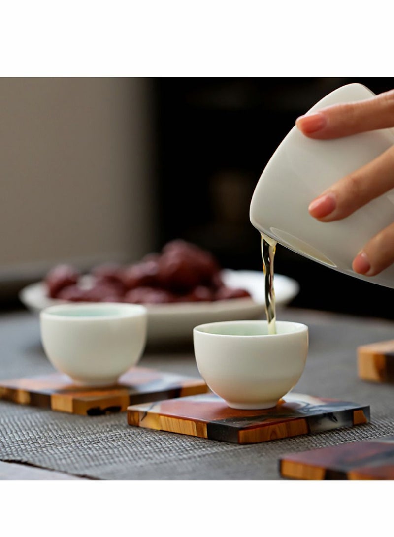 Excefore Wooden Coasters for Drinks, 6Pcs Natural Cedar Wood Coaster with Holder, Epoxy Coasters, Large Size Modern Coffee, Tea Home Decor - Image 4