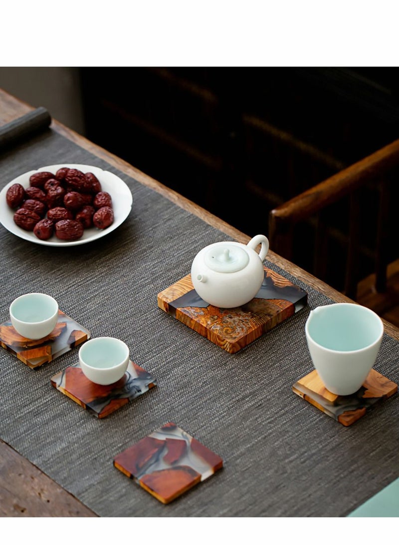 Excefore Wooden Coasters for Drinks, 6Pcs Natural Cedar Wood Coaster with Holder, Epoxy Coasters, Large Size Modern Coffee, Tea Home Decor - Image 2