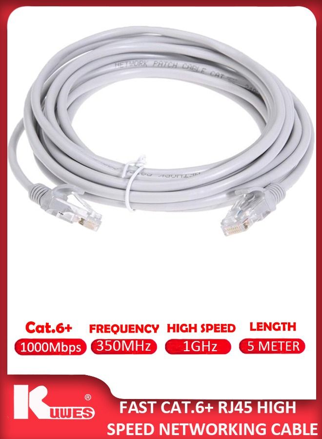 Kuwes 1GHZ Fast Cat. 6 Plus RJ45 Ultra High Speed LAN Network Cable With Heavy Duty Gold Plated Connectors Waterproof And Durable (5 Meter) - Image 1