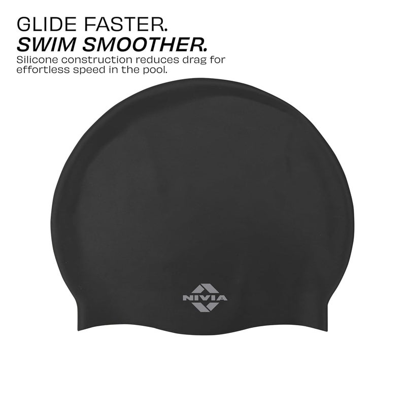 Nivia Classic Silicone Swimming Cap - Black - Image 2