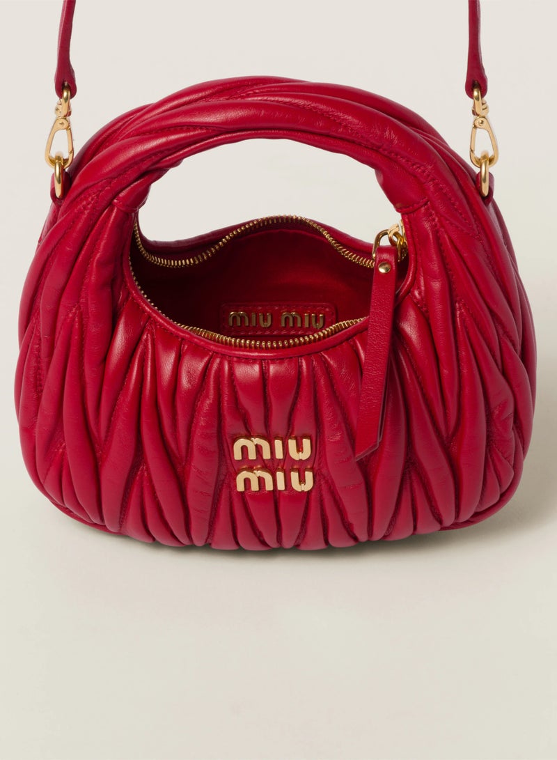 مياو مياو حقيبة هوبو من جلد النابا من MIU Wander Matelassé، حقيبة توت نسائية، حقيبة كروس نسائية، حقيبة يد نسائية، حقيبة كتف نسائية، حقيبة سفر نسائية، أحمر - Image 4