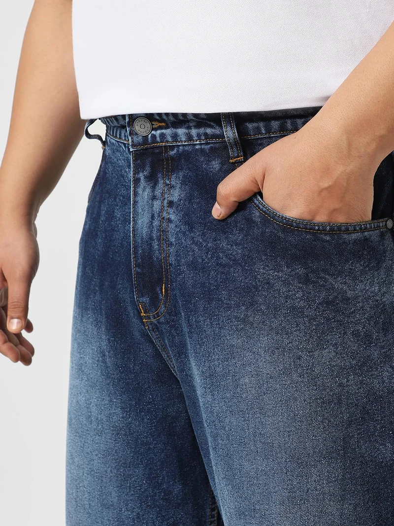 Urbano Fashion  Urbano Plus Men's Dark Blue Loose Baggy Fit Washed Jeans Non-Stretchable  | Best Price UAE