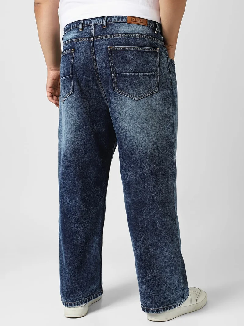 Urbano Fashion  Urbano Plus Men's Dark Blue Loose Baggy Fit Washed Jeans Non-Stretchable  | Best Price UAE