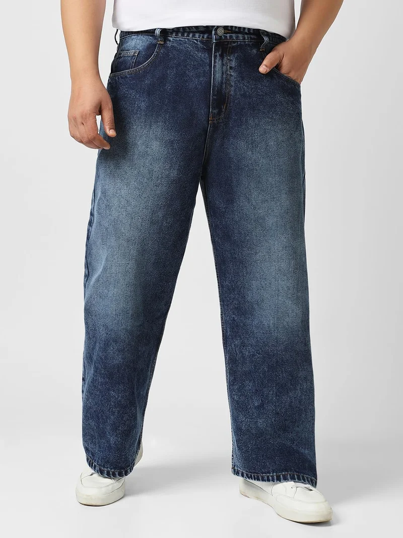 Urbano Plus Men's Dark Blue Loose Baggy Fit Washed Jeans Non-Stretchable