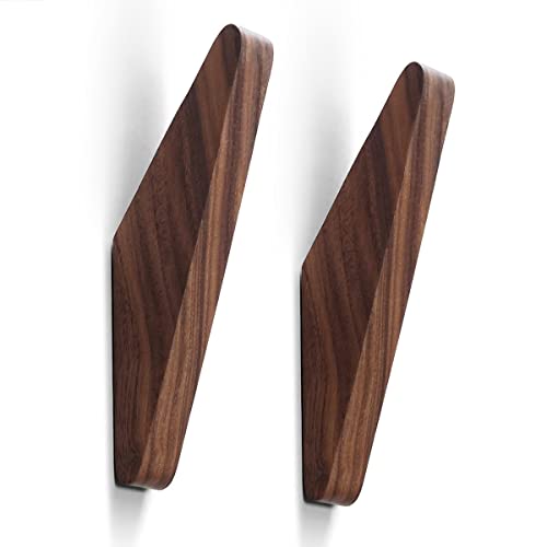 COCOYA 2Pack Wood Hooks Wall Mounted, Minimalist Easy Install Natural Real Walnut Cute Mid Century Modern Simple Rustic Home Foyer Entryway Decor, for Hanging Hat Cap Backpack Bag Coat Towel Clothes - Image 1