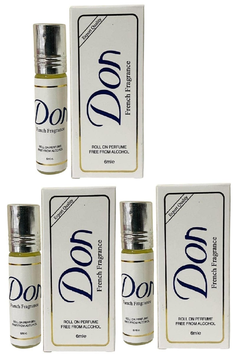 دون 3 قطع من عطر ريفاس دون الفرنسي رول أون خالي من الكحول أبيض 6X2 مل - Image 1
