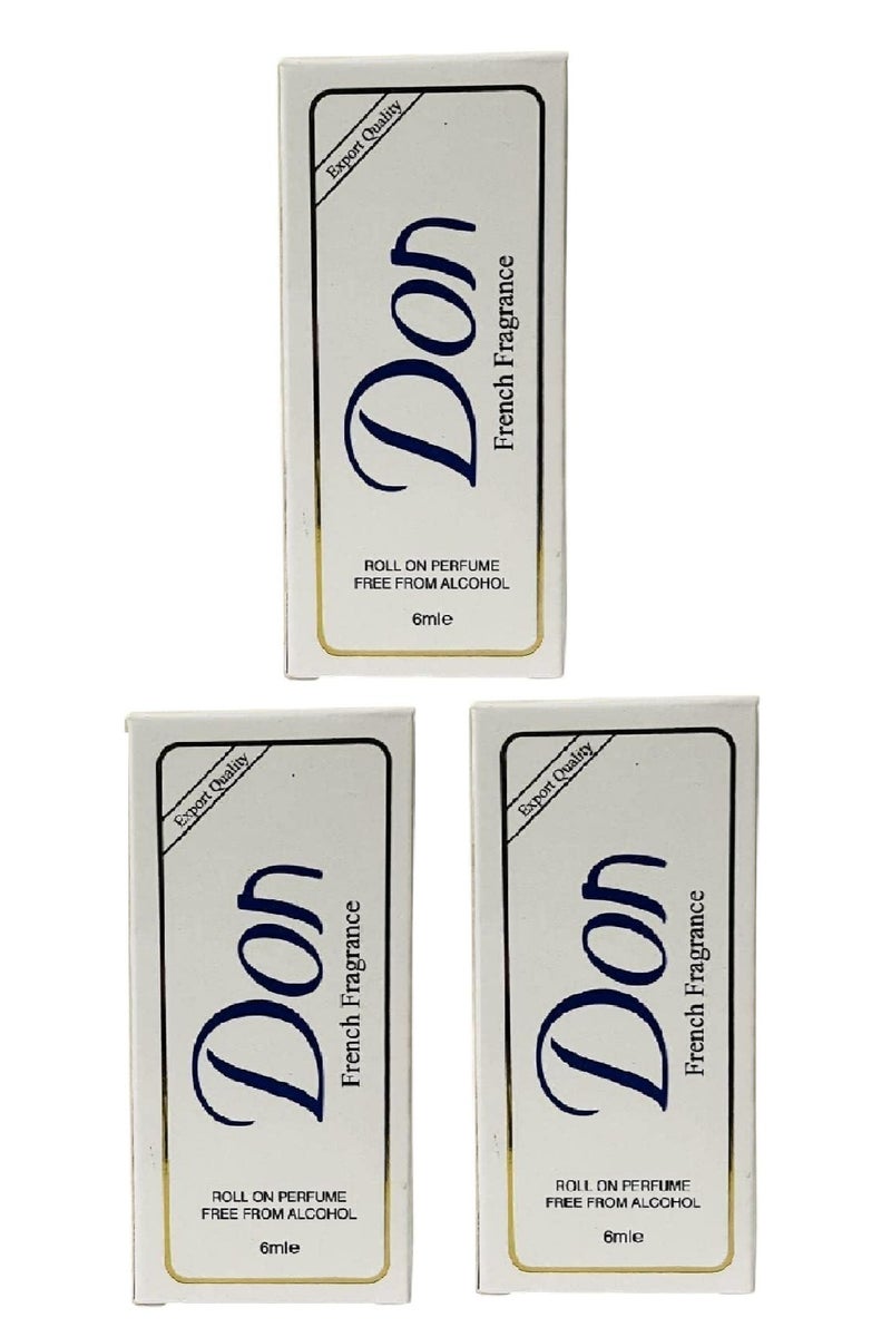 دون 3 قطع من عطر ريفاس دون الفرنسي رول أون خالي من الكحول أبيض 6X2 مل - Image 3