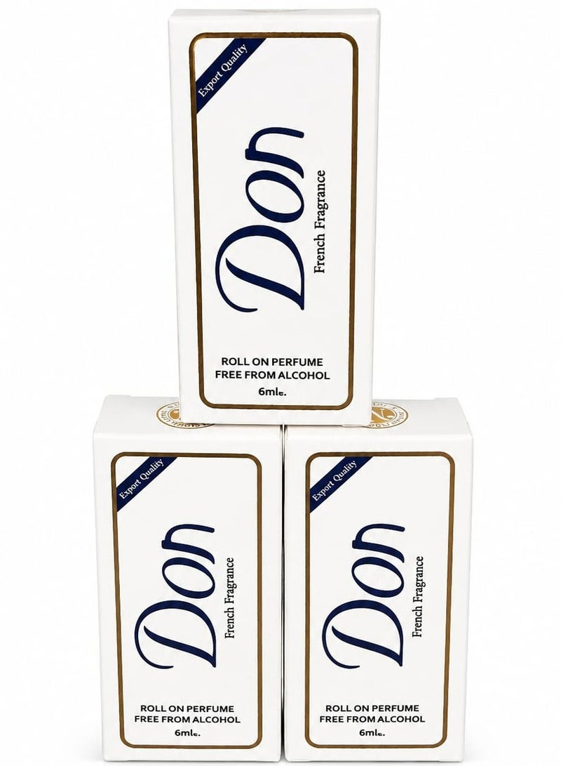 don 3 Pcs Rifas Don French Fragrance Roll-On Perfume Free From Alcohol 3X6 ml - Image 1