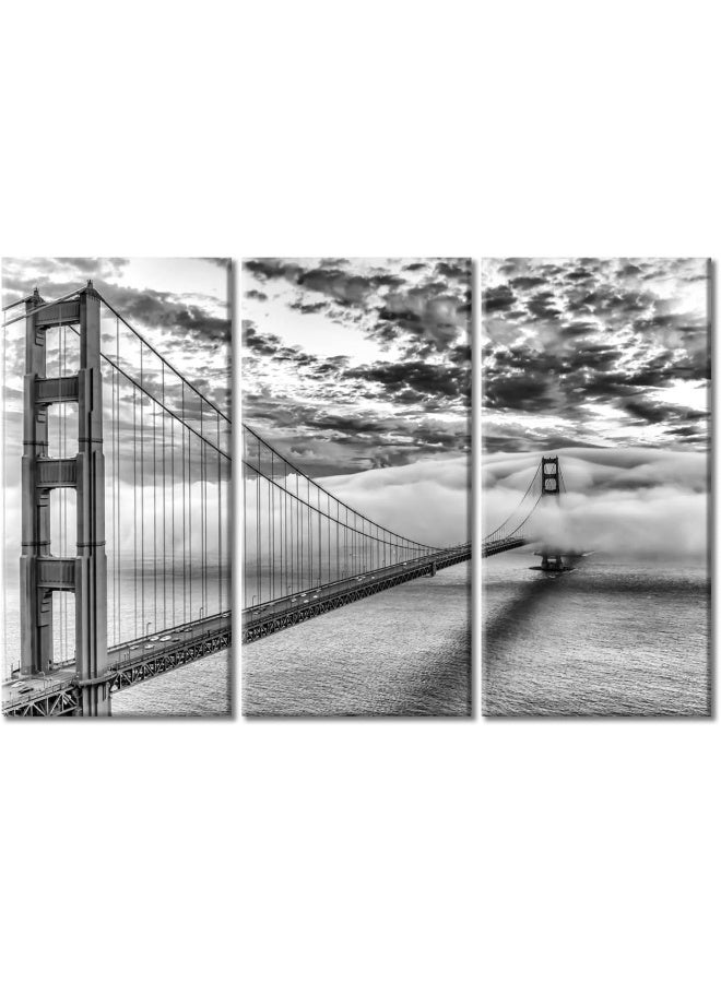 Home Trove Tumovo San Francisco Cityscape Office Decor Golden Gate Bridge Pictures Posters Black And White Wall Art Canvas Artwork For Walls 3 Panels Art Painting Prints With Wooden Frame, 42X28 Inch - Image 1
