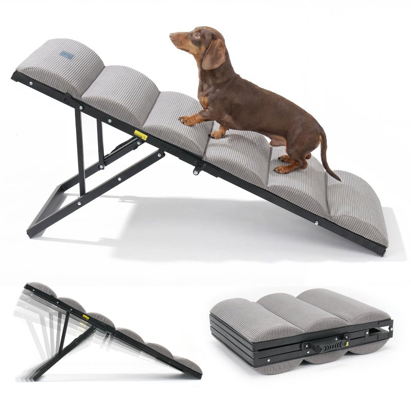 Veehoo Dog Ramp for Bed Couch for Small to Large Dog, Foldable Ramp for Dogs to Get on Bed 5 Adjustable Height from 17" to 23", Pet Cat Stairs Doggy Steps Non Slip with Metal Frame, Up to 130lbs - Image 1