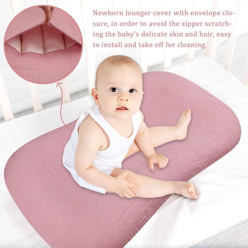 Hooyax Muslin Baby Lounger Cover 2 Pack, Organic Removable Lounger Slipcover for Newborn, Baby Padded Lounger Infant Floor Seat Covers for Boys Girls (Flesh Pink & Floral) - Image 3