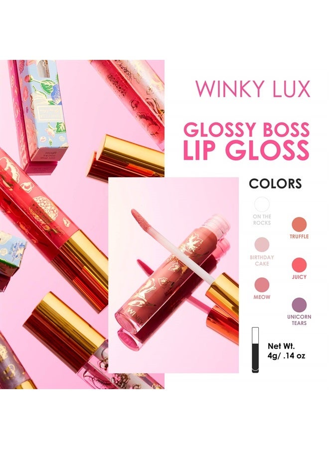 Winky Lux Glossy Boss Lip Gloss, Lip Gloss for Daily Lasting Shine, Makeup Infused With Natural Vanilla and Castor Seed Oil for an All-Day Moisture Booster, 0.14 Oz, Birthday Cake