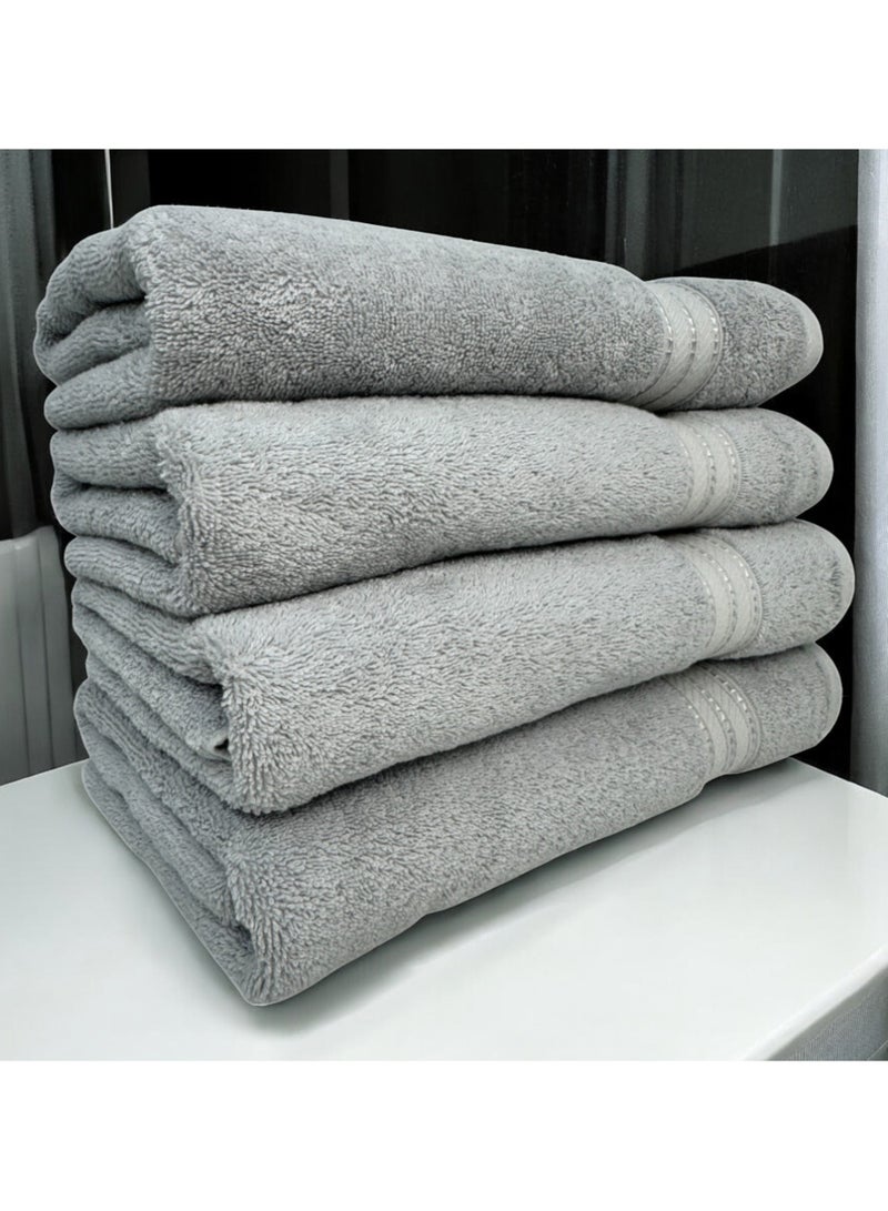 كاسينو assino Premium Bath Towels Set - (4 Pack, 70x140 cm), 580 GSM Bath Towel,100% Combed Cotton, Soft & Quick-Dry Towels for Bathroom, Highly Absorbent, Double Stitched Hotel Quality Towels | Ash Grey - Image 2