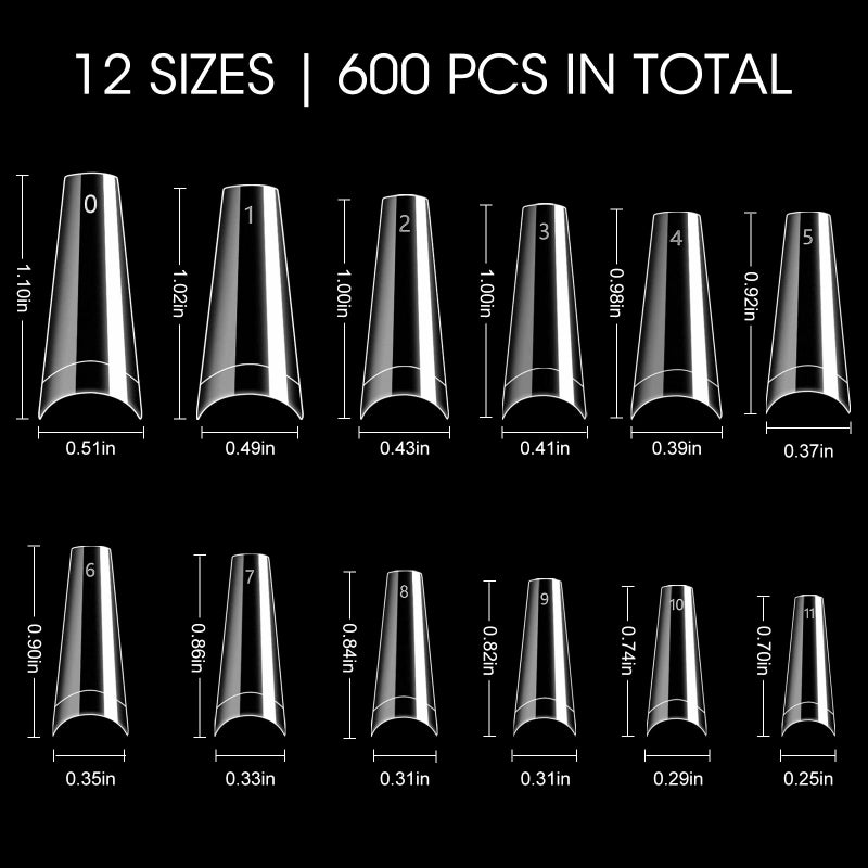 krofaue 600PCS Half Cover Coffin Nail Tips - Acrylic Nail Tips, krofaue 12 Size Clear Nail Tips, Half Cover Acrylic False Nail Tips With Box for Nail Tips Art Salons and Home DIY (Clear) - Image 3