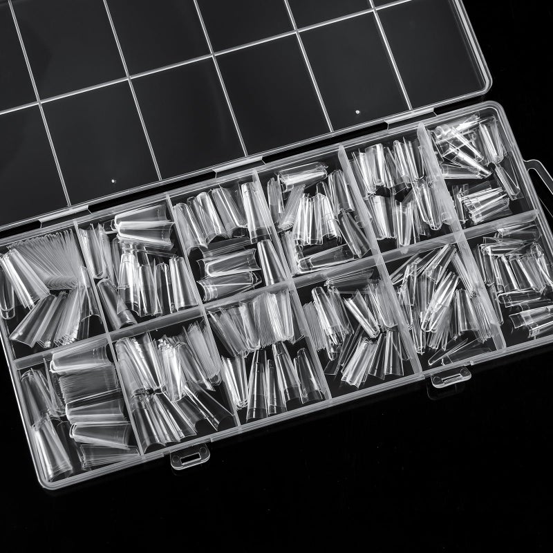 krofaue 600PCS Half Cover Coffin Nail Tips - Acrylic Nail Tips, krofaue 12 Size Clear Nail Tips, Half Cover Acrylic False Nail Tips With Box for Nail Tips Art Salons and Home DIY (Clear) - Image 2