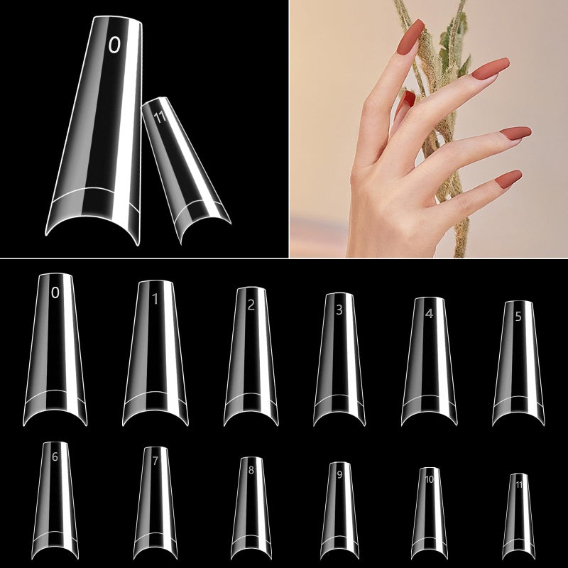krofaue 600PCS Half Cover Coffin Nail Tips - Acrylic Nail Tips, krofaue 12 Size Clear Nail Tips, Half Cover Acrylic False Nail Tips With Box for Nail Tips Art Salons and Home DIY (Clear) - Image 4