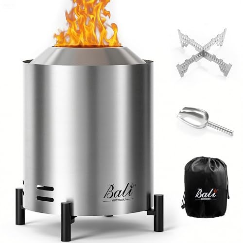 BALI OUTDOORS 6.5 inch Tabletop Fire Pit Round, Stainless Steel Table Top Firepit Small, Outdoor Smokeless Firepit Portable, Silvery - Image 1