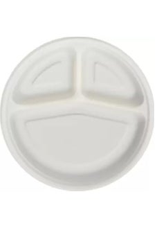 Shop & Shoppee SHOP & SHOPPEE Eco-Friendly, Safe & Hygienic Round Shape Plate with 3 Sections Dinner Plate (Pack of 25, Microwave Safe)  - Image 2