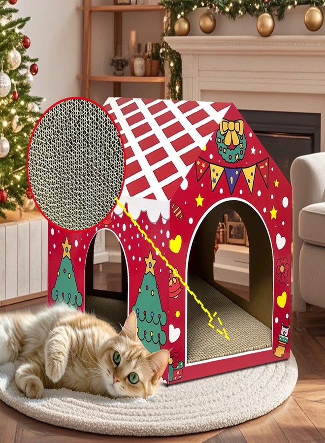 LUCKITTY بيت قطط كرتوني من لاكيتي لعيد الميلاد للقطط المنزلية مع لوحة خدش، زينة مخبأ لعيد الميلاد - Image 5