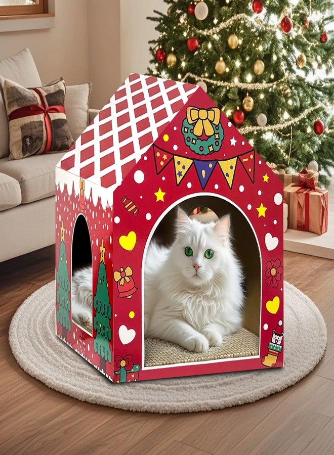 LUCKITTY بيت قطط كرتوني من لاكيتي لعيد الميلاد للقطط المنزلية مع لوحة خدش، زينة مخبأ لعيد الميلاد - Image 2