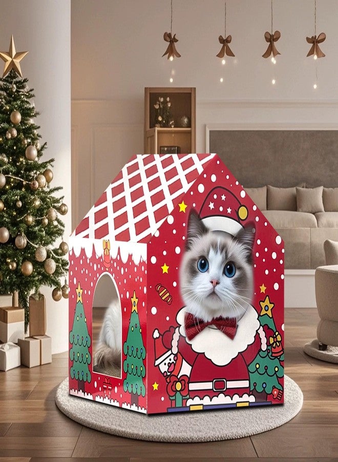 LUCKITTY بيت قطط كرتوني من لاكيتي لعيد الميلاد للقطط المنزلية مع لوحة خدش، زينة مخبأ لعيد الميلاد - Image 3