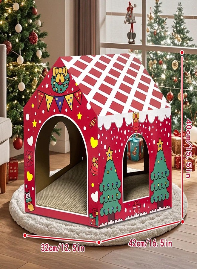 LUCKITTY بيت قطط كرتوني من لاكيتي لعيد الميلاد للقطط المنزلية مع لوحة خدش، زينة مخبأ لعيد الميلاد - Image 4