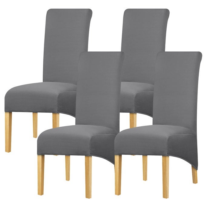 HIGH BACK CHAIR COVERS STRETCH SPANDEX FABRIC XL SIZE CHAIR SLIPCOVER SEAT COVER FOR HOME DINING ROOM KITCHEN HOTEL DARK GREY 4 PIECES