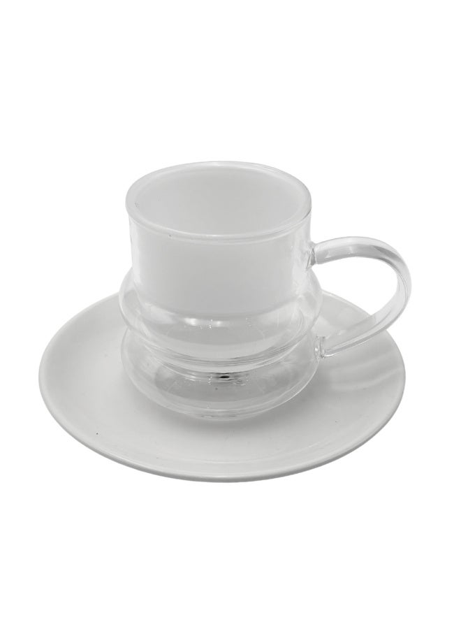 Raz مجموعة من 12 أكواب زجاجية مع صحون بمقبض لشاي وقهوة كاوا باللون الأبيض - Image 2
