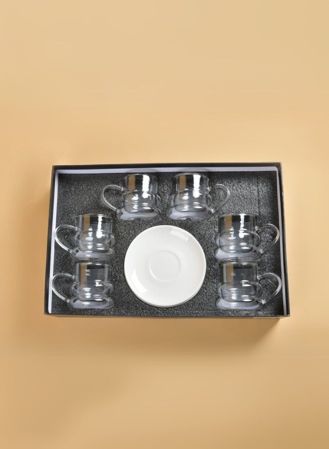 Raz مجموعة من 12 أكواب زجاجية مع صحون بمقبض لشاي وقهوة كاوا باللون الأبيض - Image 5