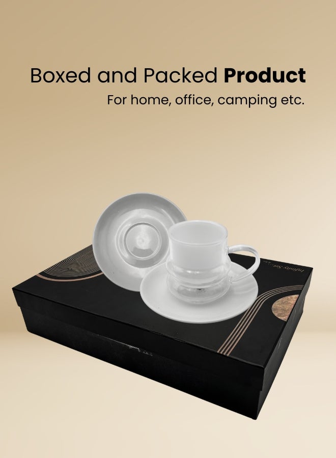 Raz مجموعة من 12 أكواب زجاجية مع صحون بمقبض لشاي وقهوة كاوا باللون الأبيض - Image 4