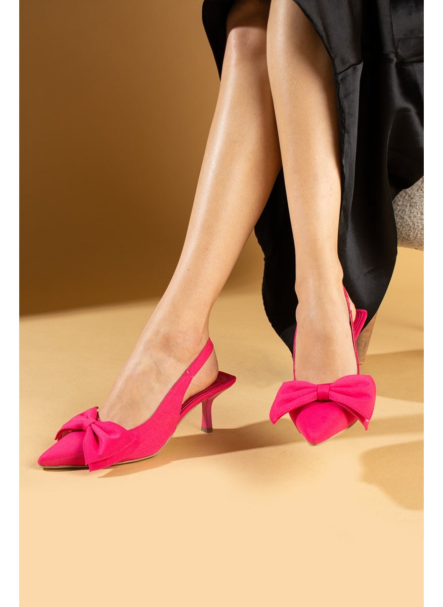 Pembe Potin Pink Potin Bow Detailed Pointed Toe Satin Fabric Women's Heeled Shoes 43-23-24SATEN  - Image 1