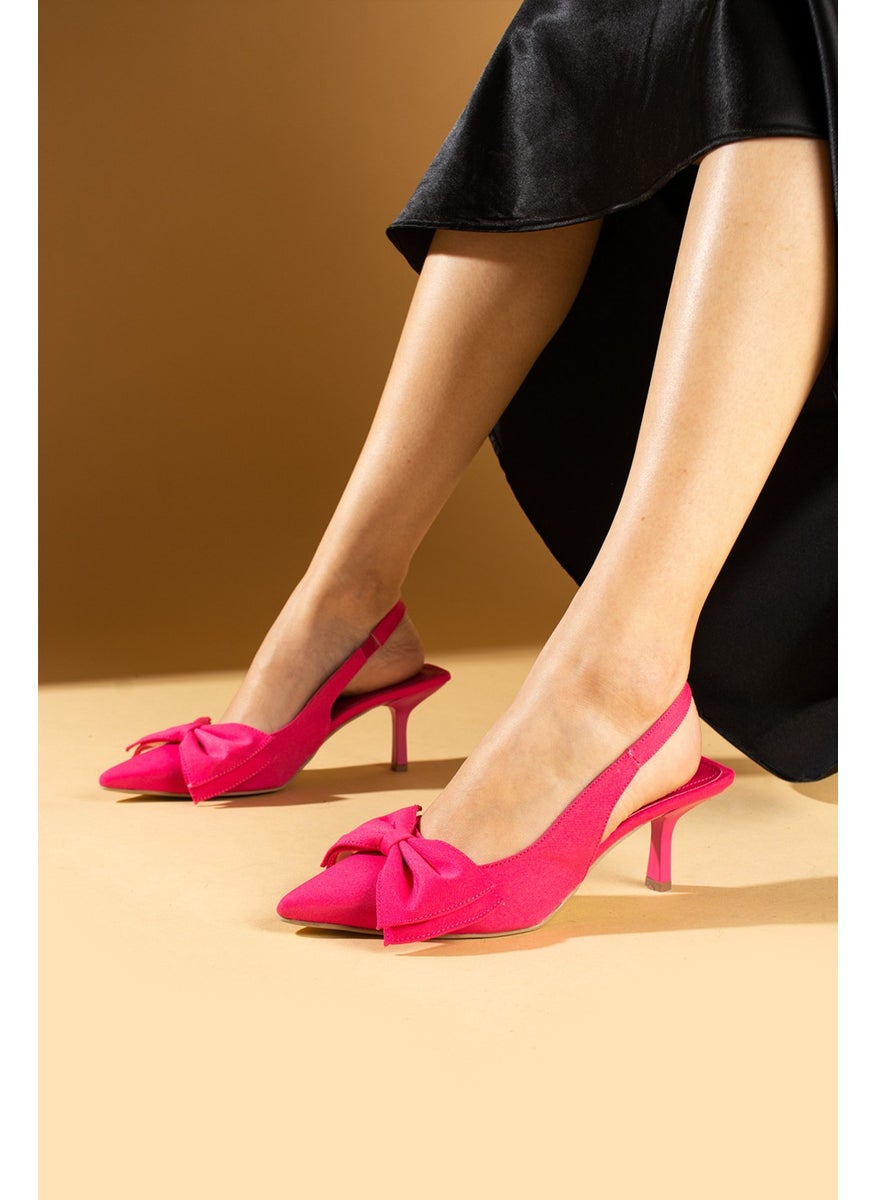 Pembe Potin Pink Potin Bow Detailed Pointed Toe Satin Fabric Women's Heeled Shoes 43-23-24SATEN  - Image 2