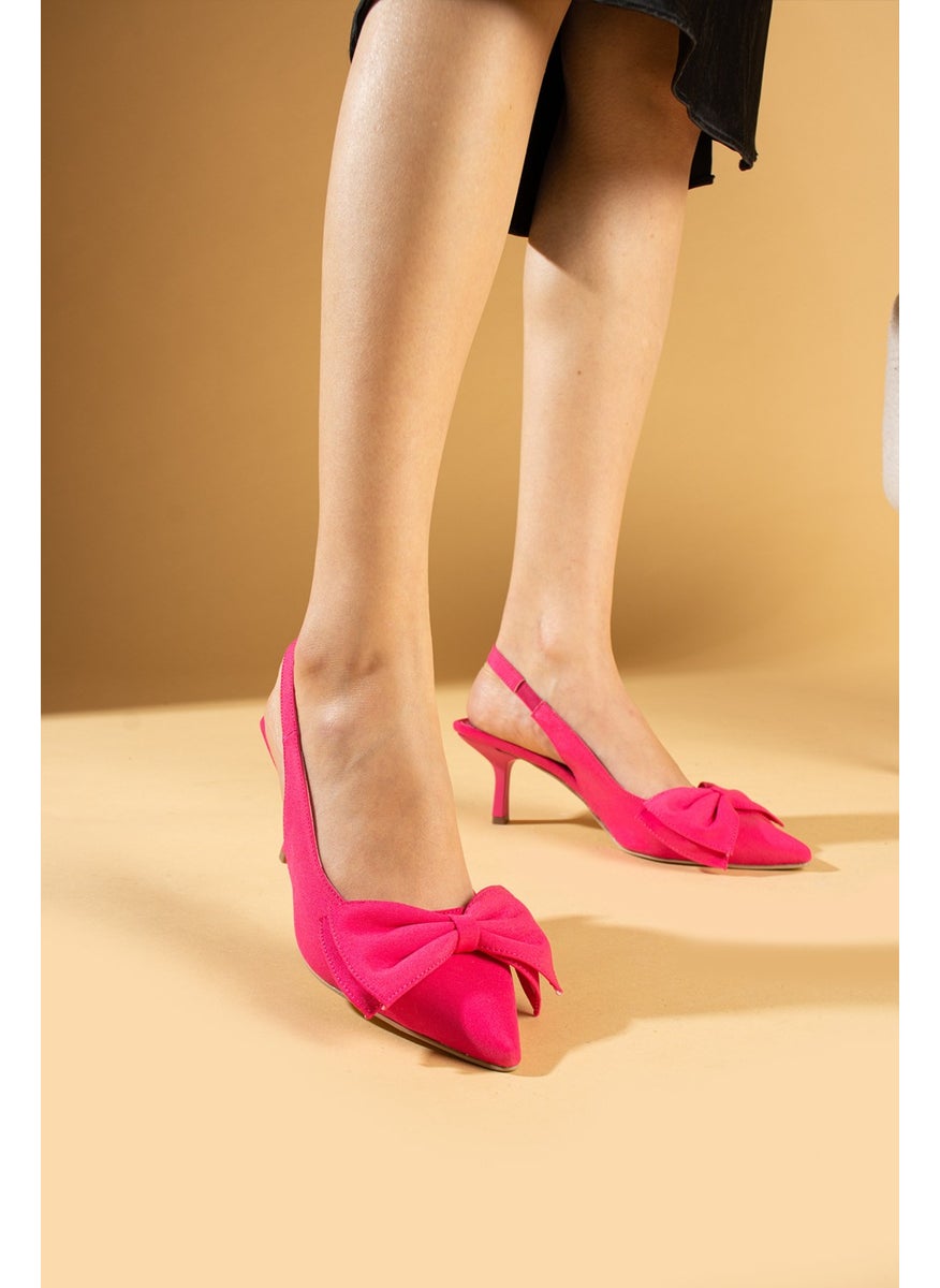 Pembe Potin Pink Potin Bow Detailed Pointed Toe Satin Fabric Women's Heeled Shoes 43-23-24SATEN  - Image 3