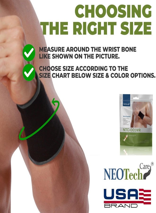 NeoTech Care Wrist Band Support Sleeve - Elastic & Breathable Knitted Fabric Compression Brace - for Tennis, Gym, Sport, Tendonitis (Black Color, Size L, 1 Pair) - Image 2