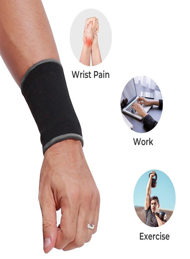NeoTech Care Wrist Band Support Sleeve - Elastic & Breathable Knitted Fabric Compression Brace - for Tennis, Gym, Sport, Tendonitis (Black Color, Size L, 1 Pair) - Image 5
